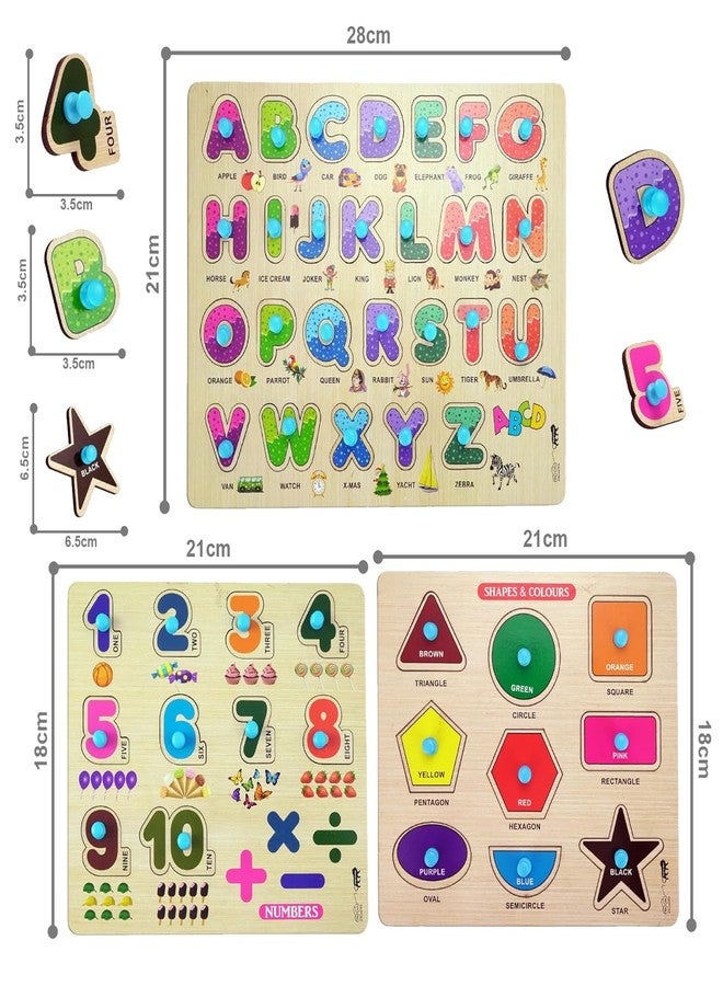 Lefan Wooden Learning Educational Board for Kids, Puzzle Toys for 2 Years Old Boys & Girls (Alphabets, Numbers & Shapes) (ABC, Numbers & Shape) - Image 2